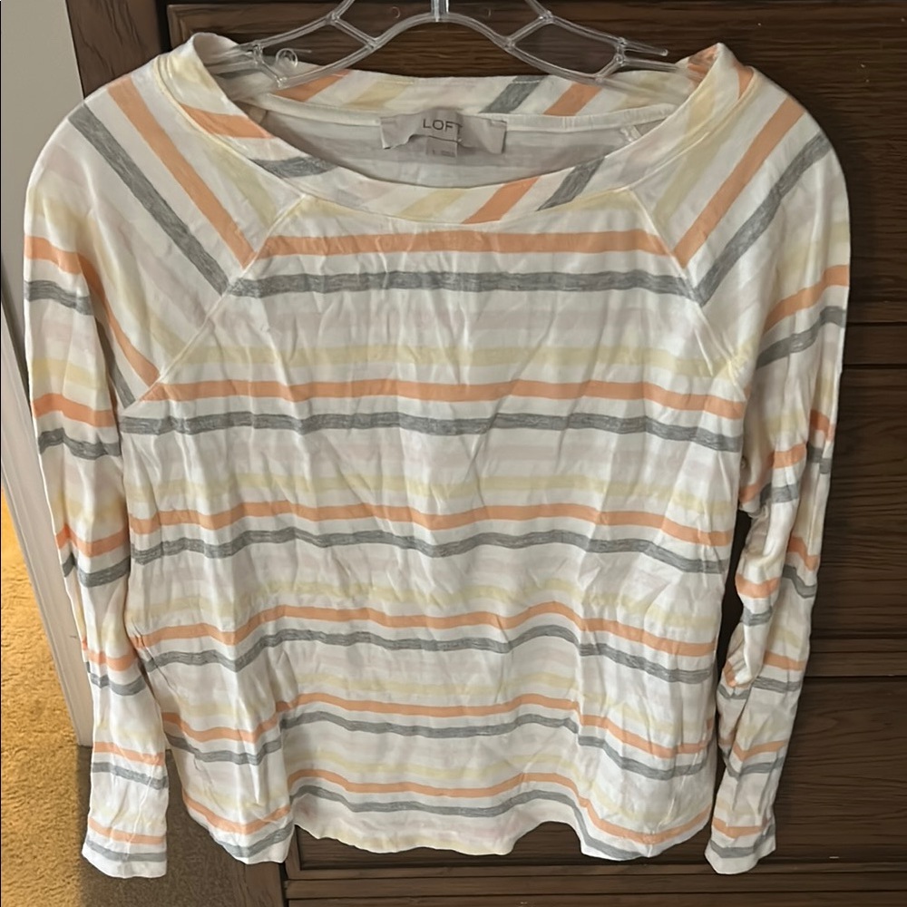 LOFT Women's Striped Long Sleeve Top - Cream, Gray, Orange